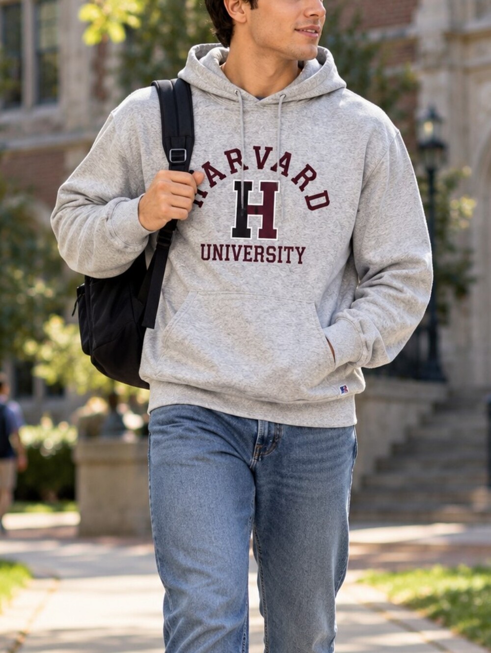 Russell Athletic Harvard University Gray Hoodie Sweatshirt Size S